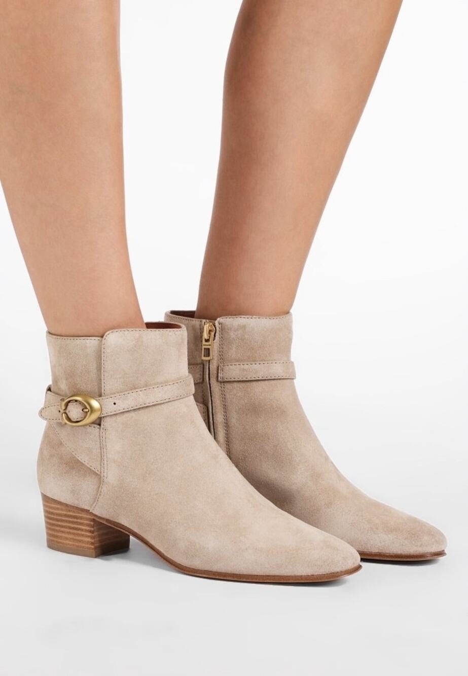 COACH Suede Ankle Boots Size 7.5 Sand Beige WOMENS Designer Booties Zip